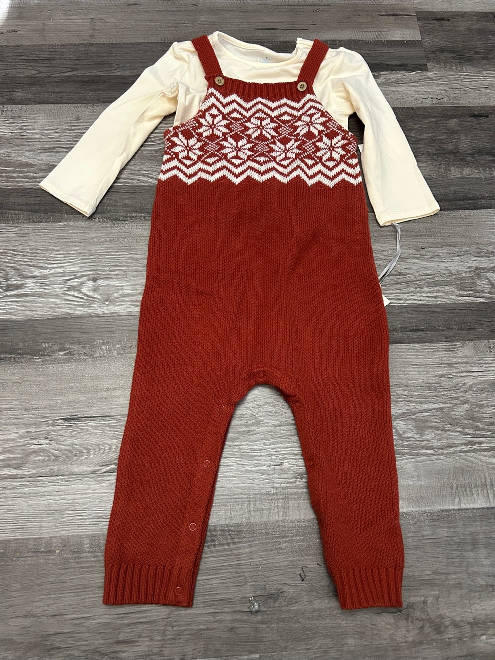 cloud island Rust and Cream Knit Overall Set